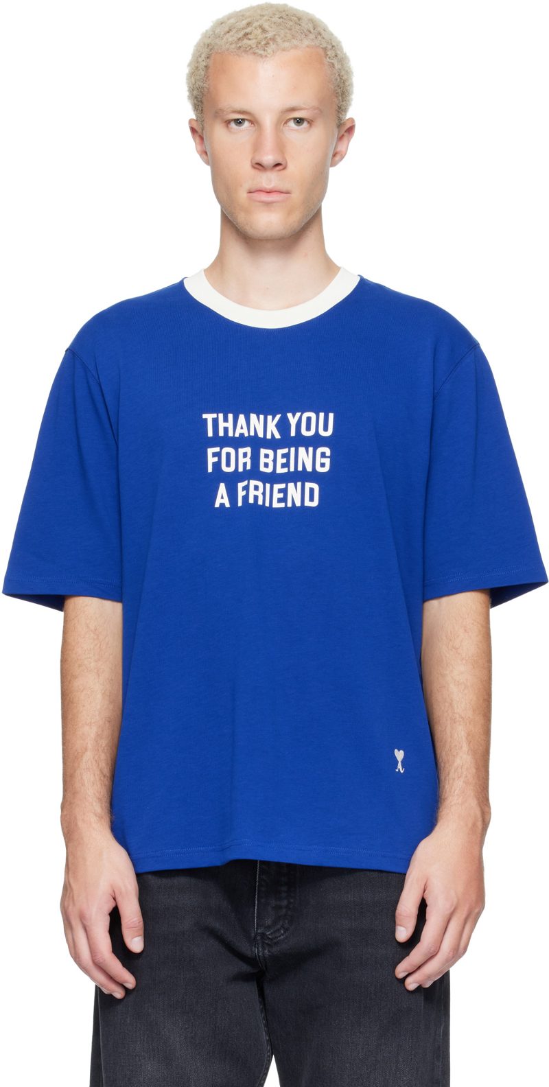 Blue Printed Cotton Thank You For Being A Friend T-shirt 262482M213011
