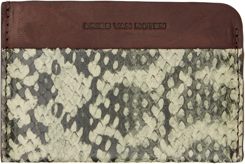 Brown & Green Calfskin Card Holder 262358M163002