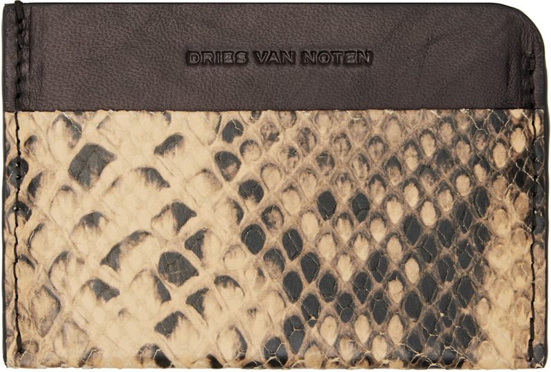 Brown & Beige Calfskin Card Holder 262358M163001