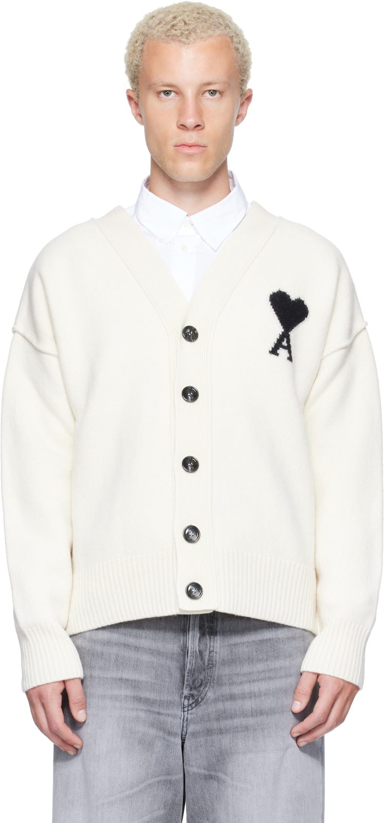 오프화이트 Wool Ami de Coeur Cardigan 262482M200013