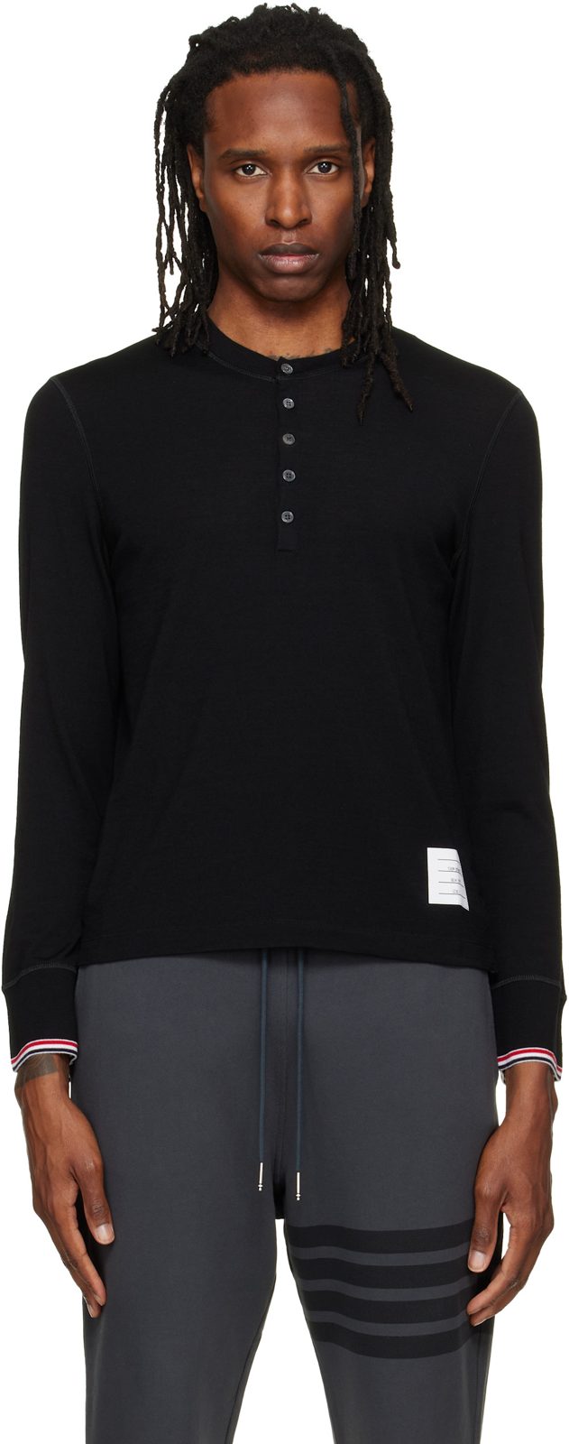 Black Wool RWB Tipping Stripe Henley 262381M211000