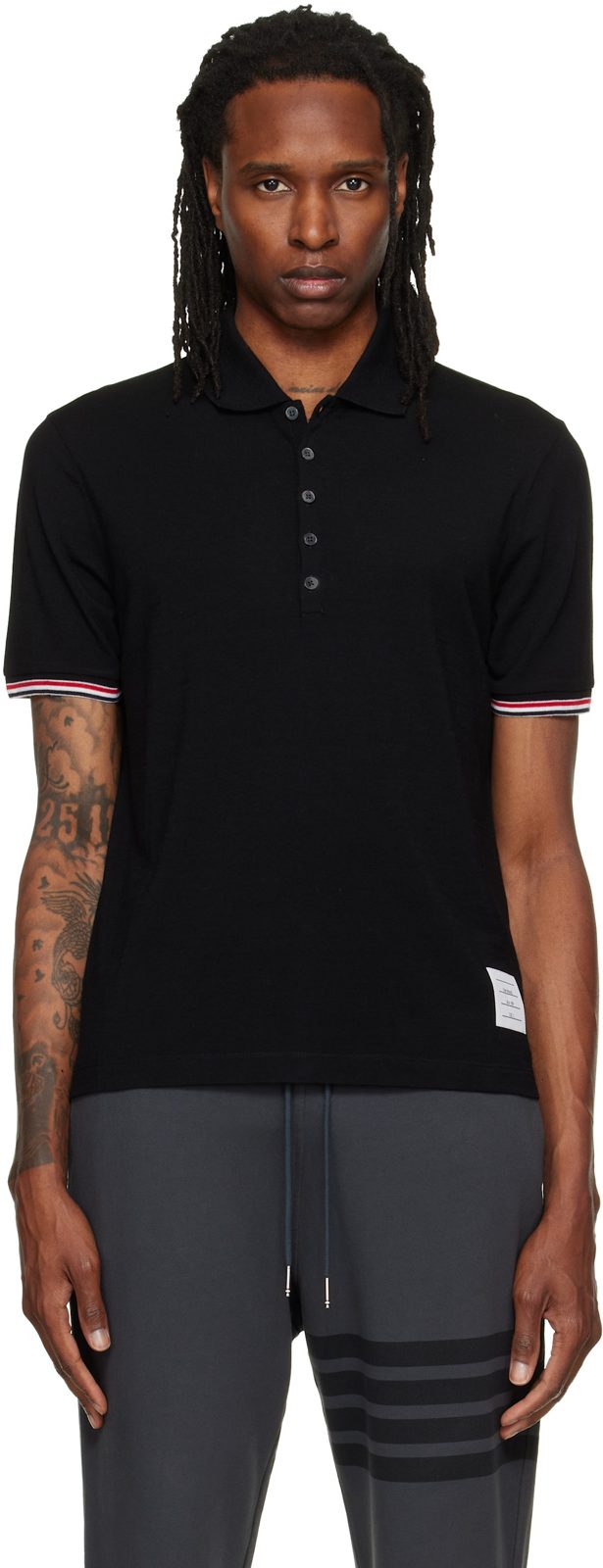 Black Short Sleeve Rib Cuff Polo 262381M212010