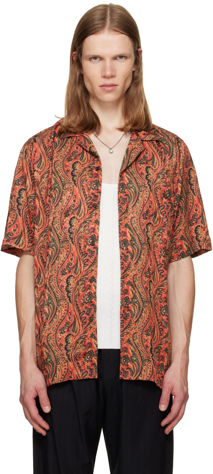 Orange Boxy Jacquard Shirt 262358M192017