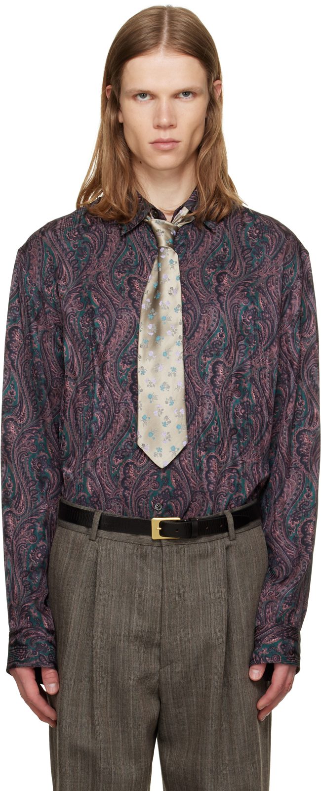 Purple & Green Paisley Shirt 262358M192074