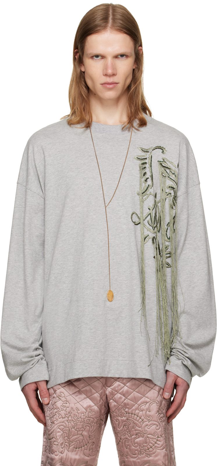 Gray Embroidered T-shirt 262358M213010
