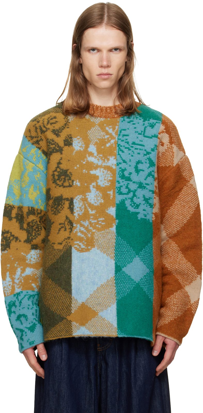 Multicolor Patchwork Wool Sweater 262358M201046