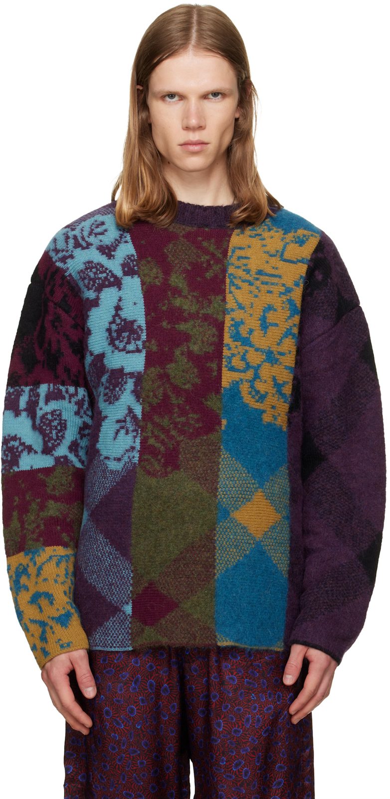 Multicolor Patchwork Wool Sweater 262358M201010