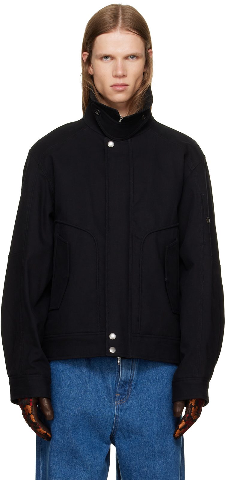 Black Stand Collar Jacket 262358M180018
