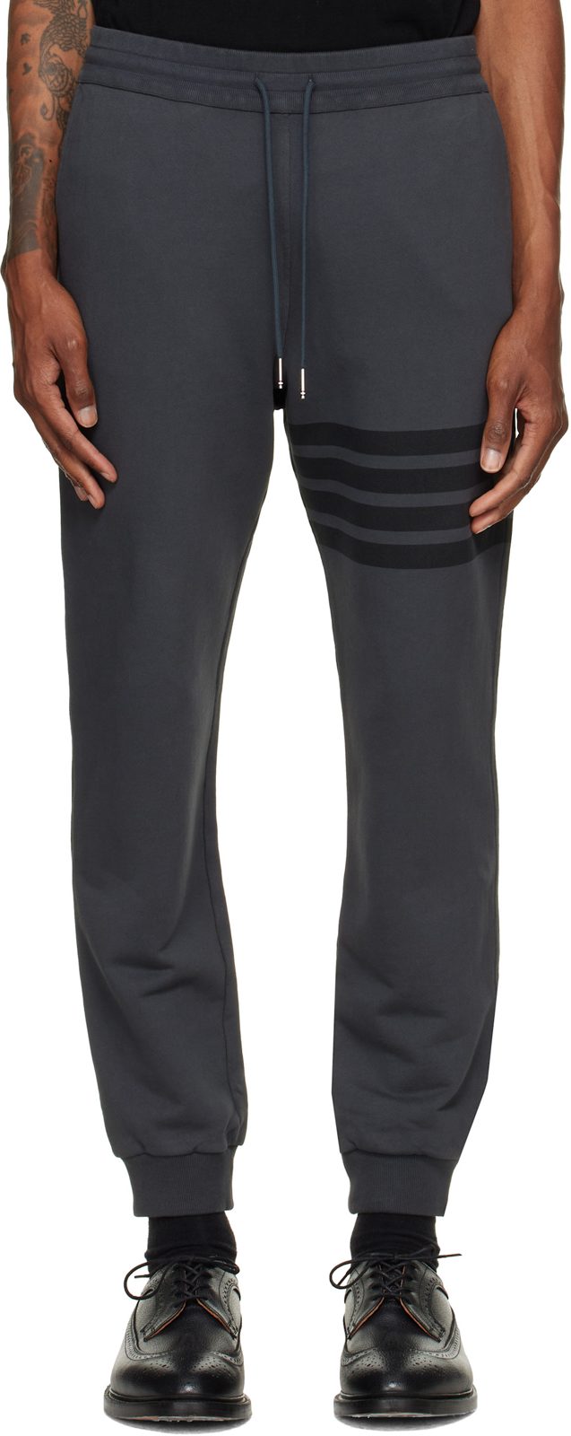 Gray Solid Loopback 4-Bar Sweatpants 262381M190002