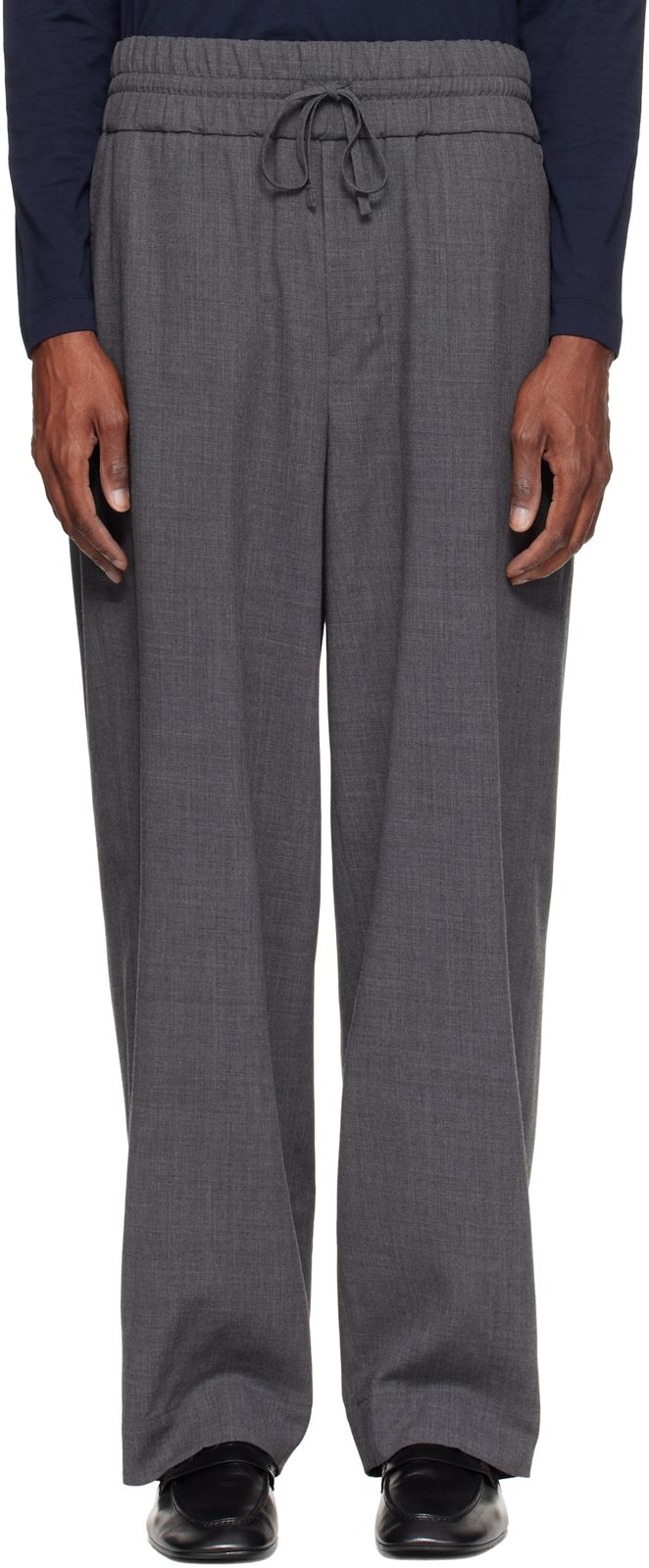Gray Elasticated-Waist Wool Trousers 262482M191007
