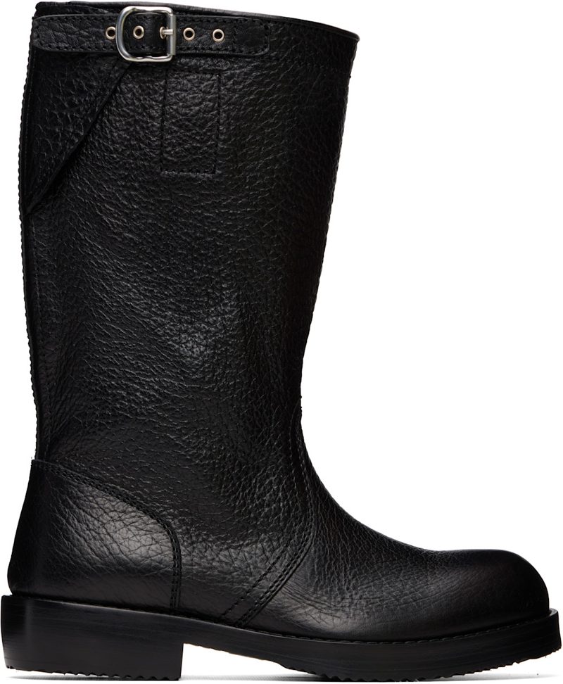 Black Leather Biker Boots 262358M228002