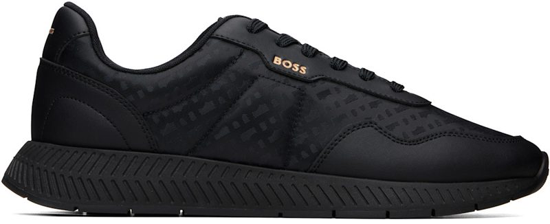 Black Buffed Leather & Canvas Sneakers 262085M237033