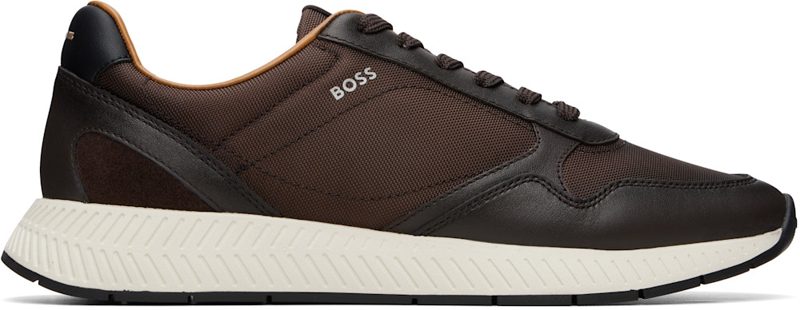Brown Leather & Canvas Sneakers 262085M237029