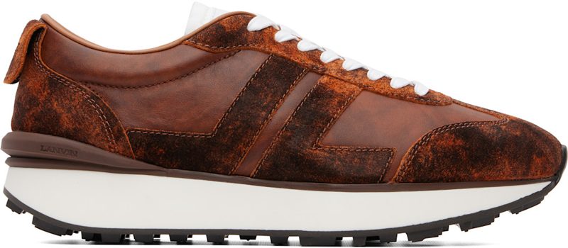 Brown & Orange Bumpr Used Leather Sneakers 262254M237053