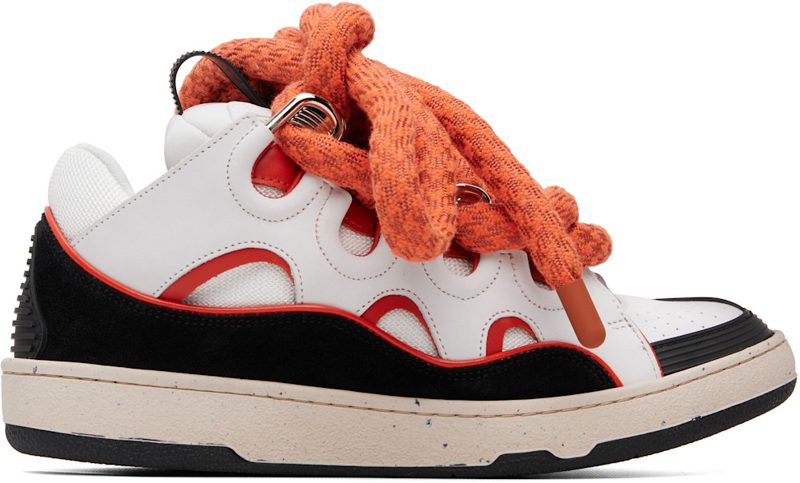 오프화이트 & Orange Curb Snake Leather Sneakers 262254M237014