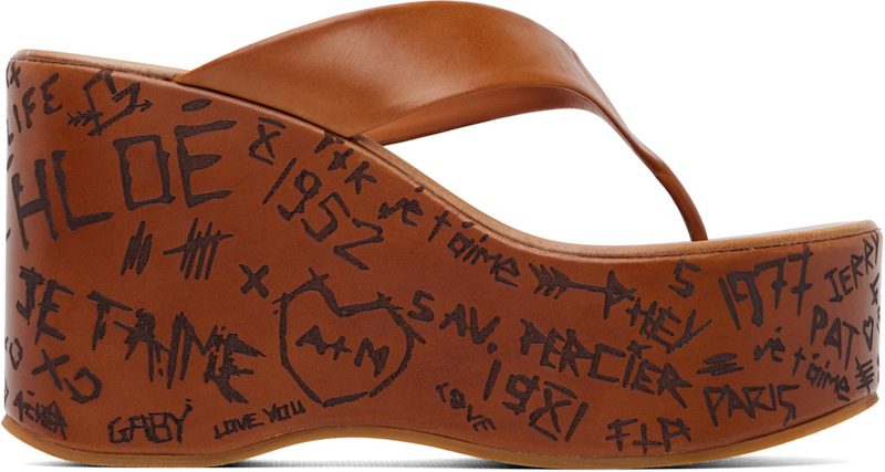 Chloe Tan Maxime Wedge Slide Heeled Sandals 262338F125006