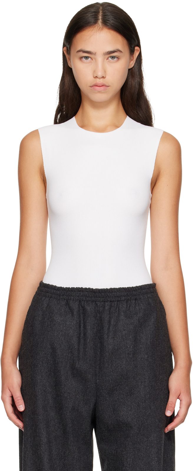 White Ribbed Bodysuit 262249F358003