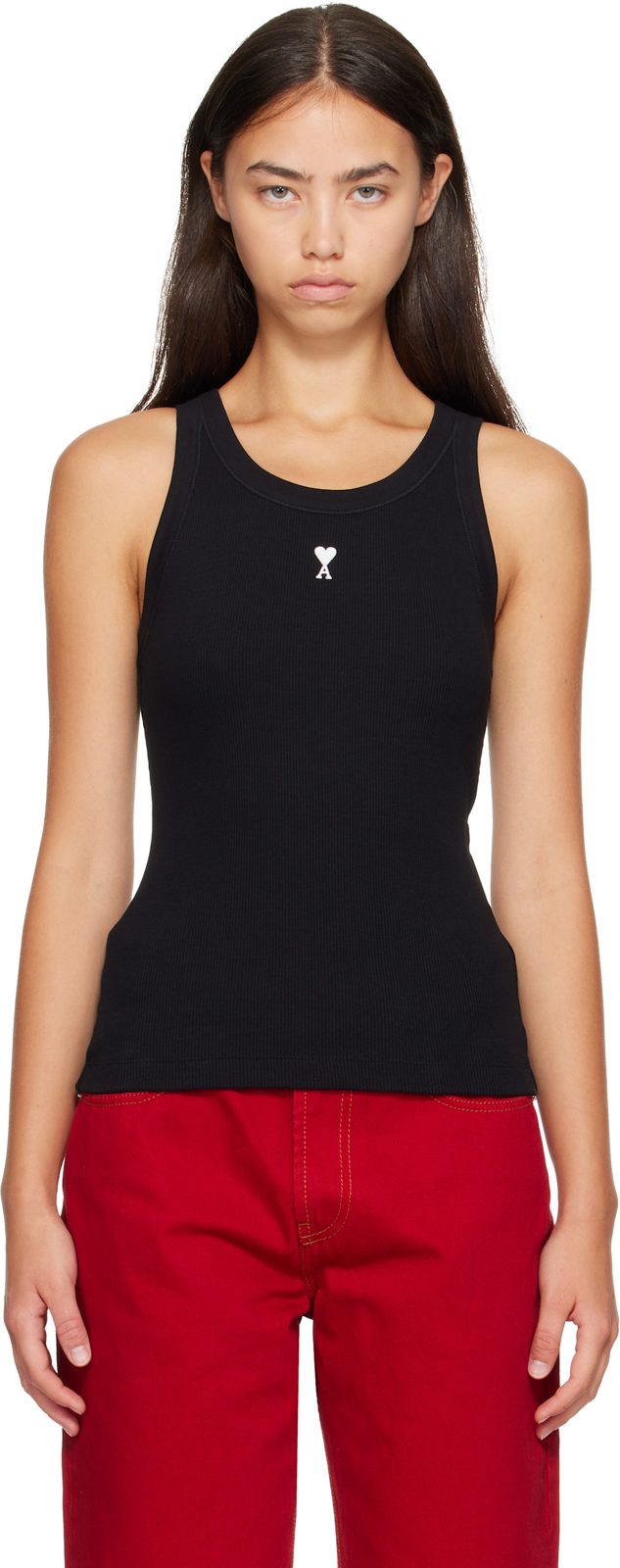 Black Cotton Ami De Coeur Tank Top 262482F111002