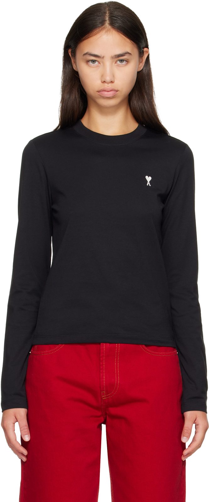Black Cotton Longsleeves Ami de Coeur T-shirt 262482F110008