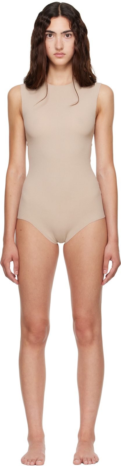Beige Sleeveless Bodysuit 262249F358002