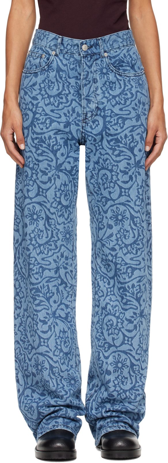 Blue Floral Jeans 262358F087002