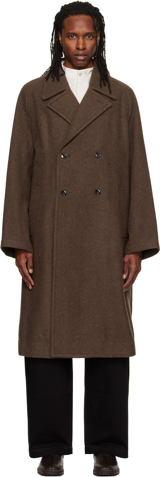 Brown Double-Breasted Coat 262646M176006