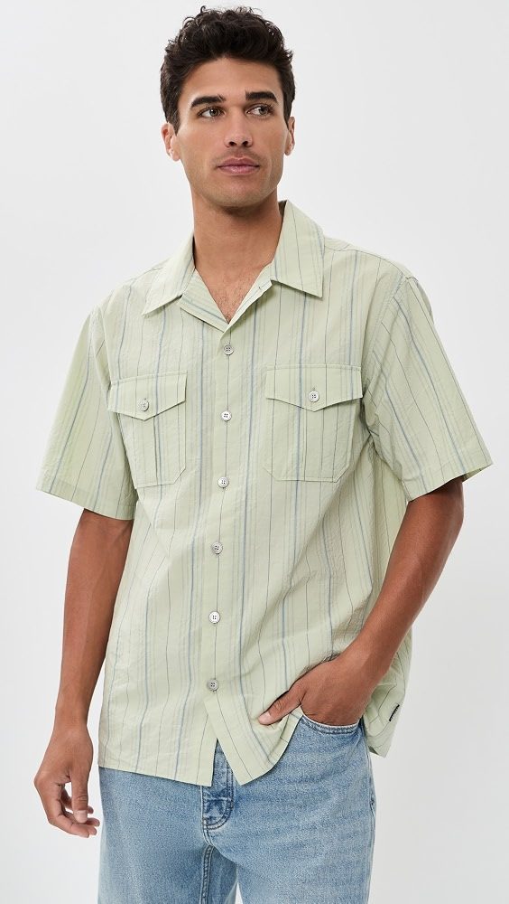 Double Pocket Stripe Shirt_Sage Green