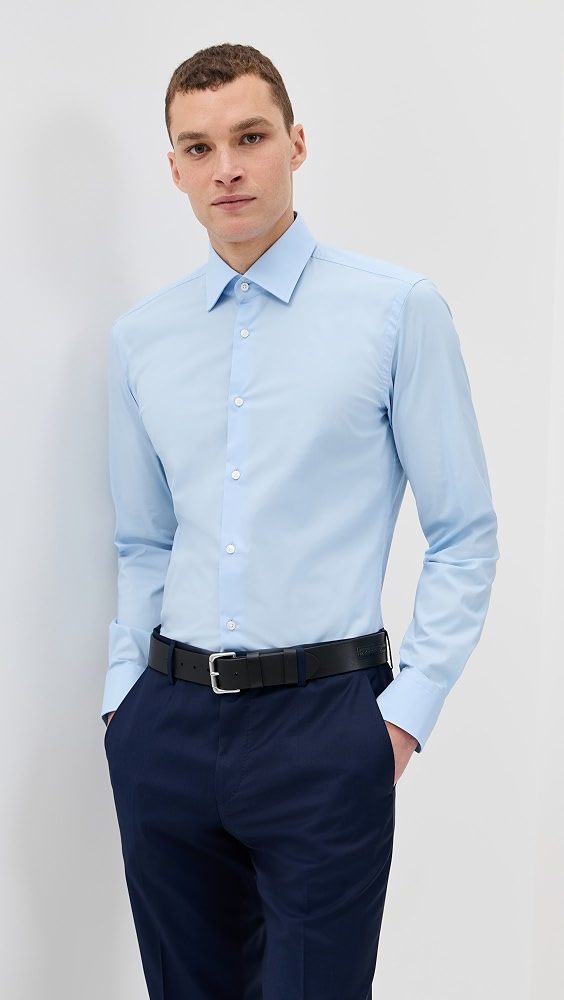 Slim Fit Easy Iron Cotton Poplin Dress Shirt_Light Pastel Blue