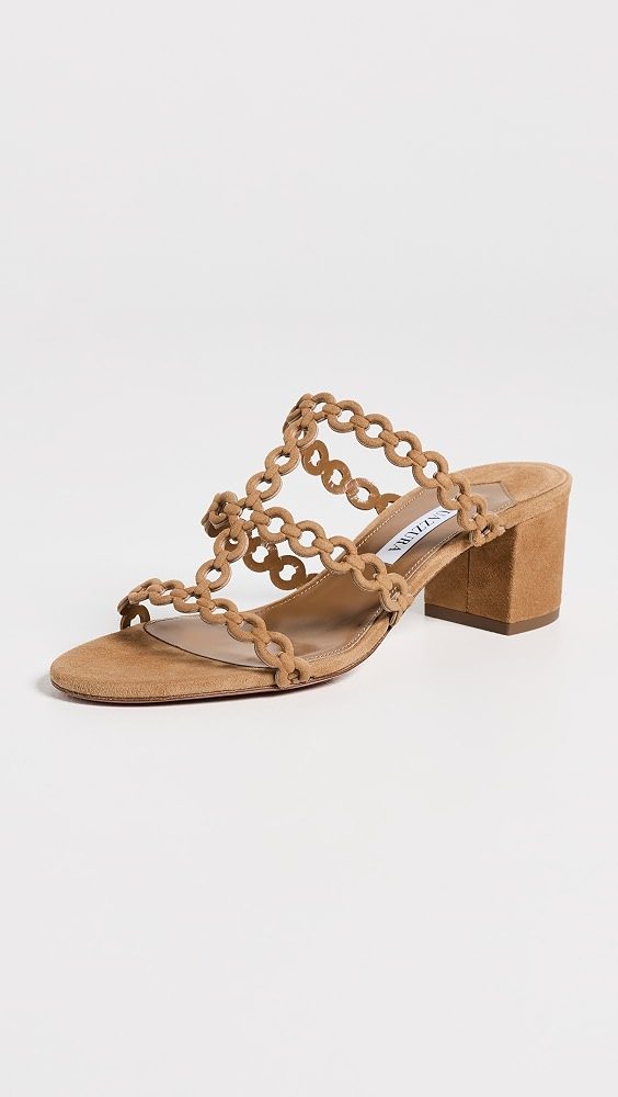 Aquazzura Infinity Chain Suede Mules 50mm_Camel