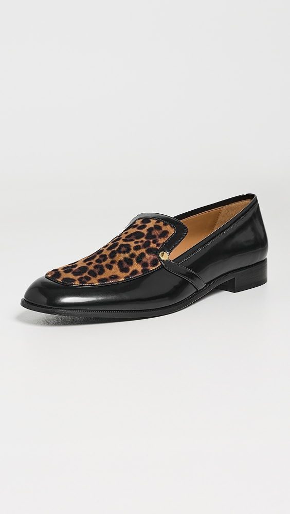 Loafer Brushed Alter Mat & Leopard Printed Velvet Flats_Black/Leopard