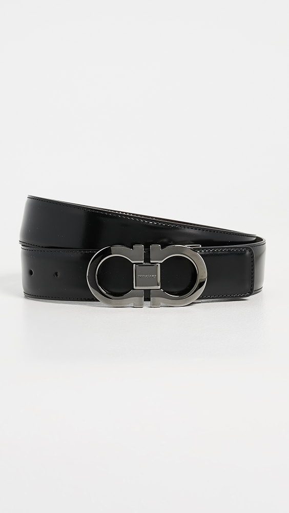 Gancini Buckle Reversible Belt_Nero/Auburn