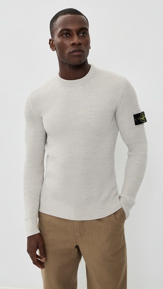 Rib Crew Neck Sweater_Sand Melange