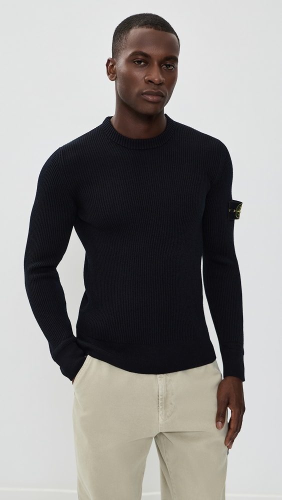 Rib Crew Neck Sweater_Navy Blue