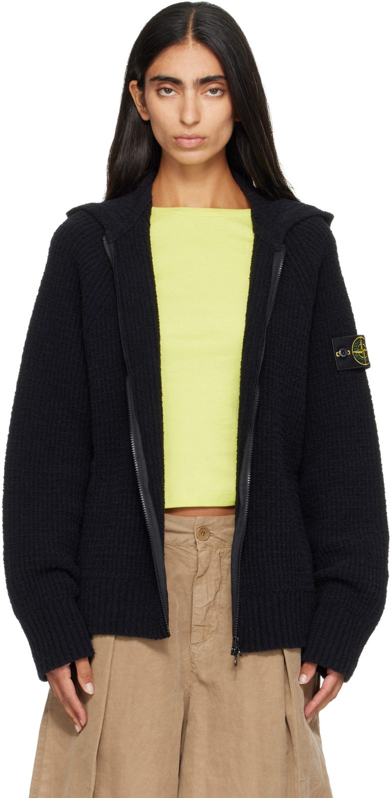 Black 5100005 Full Rib Cotton Boucle Hoodie 262828F097003