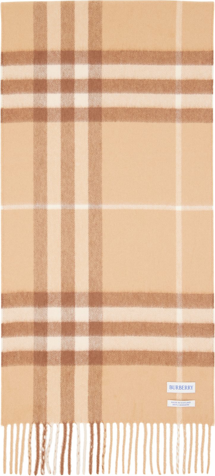 Beige Check Cashmere Scarf 262376F028046