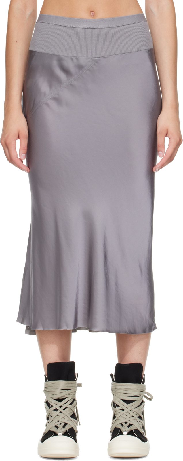Gray Tower Knee Bias Midi Skirt 262232F092006