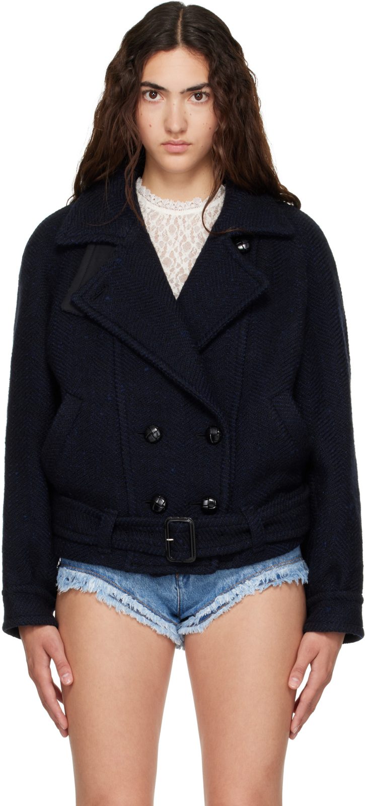 Navy Elvane Wool Coat 262600F059006