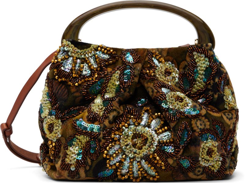 Khaki Small Embellished Resin Handle Bag 262358F046003