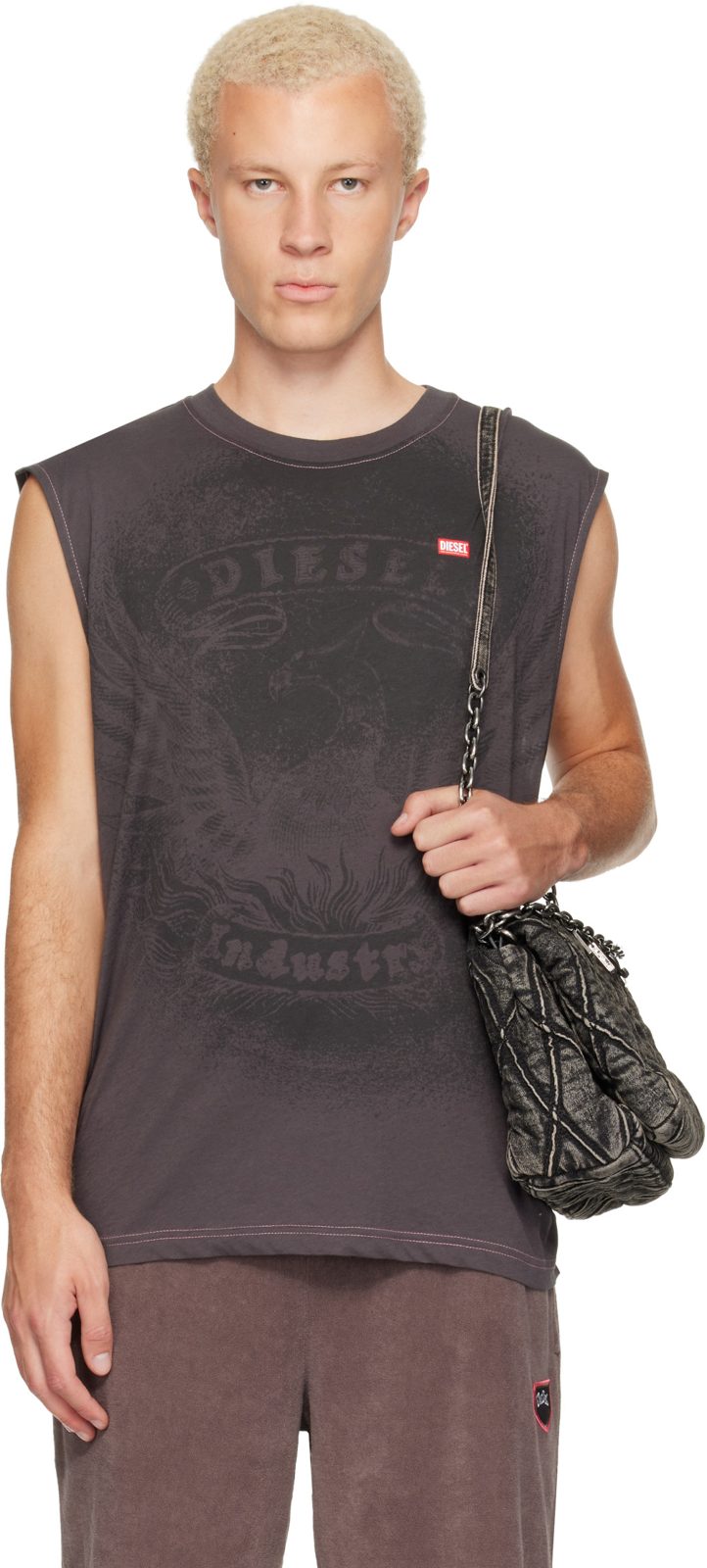 Gray Tonal Graphic Tank Top 262001M214007