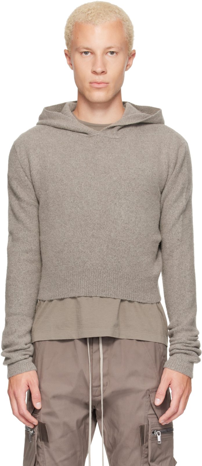 Gray Tower Dust Felt Cashmere Cropped Hoodie 262232M202063