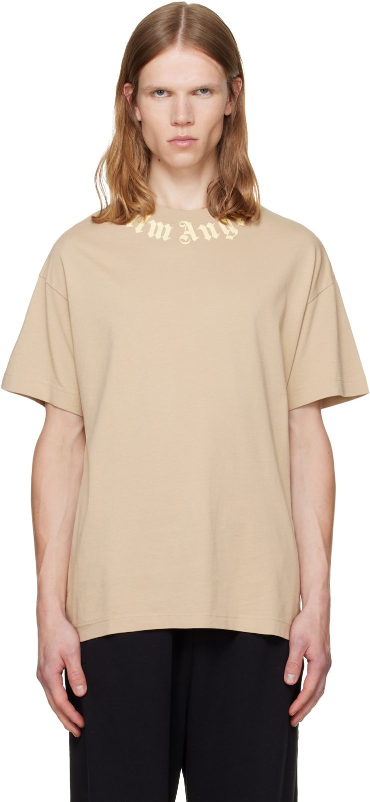 Beige Neck Logo Regular T-shirt 262695M213007