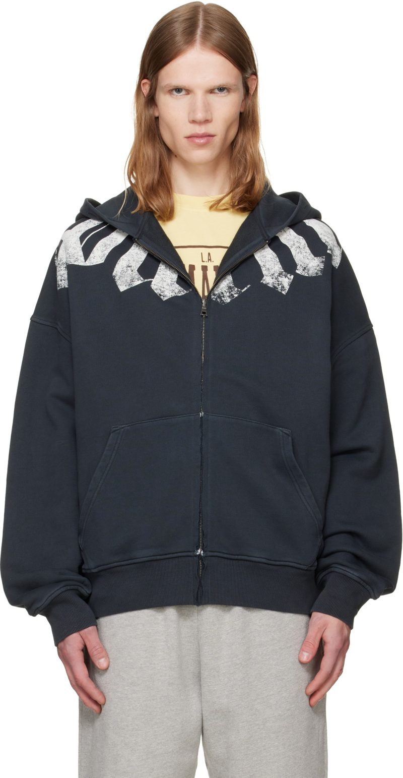Black Big Neck Logo Zip Loose Hoodie 262695M202007