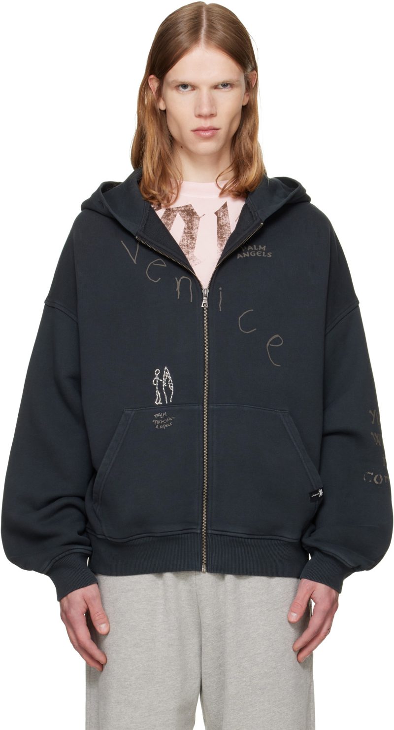 Black Surfer Dream Zipped Loose Hoodie 262695M202018