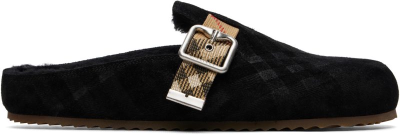 Black Check Shearling Urchin Clogs 262376M234007