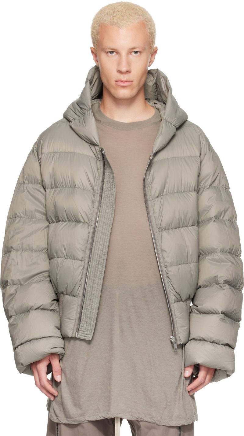 Khaki Tower Nylon Duvet Hooded Down Jacket 262232M178017