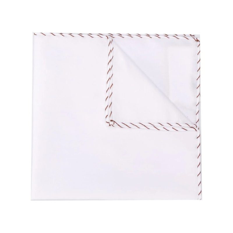 Brunello Cucinelli Mens White Guanaco Stitched Pocket Square_White