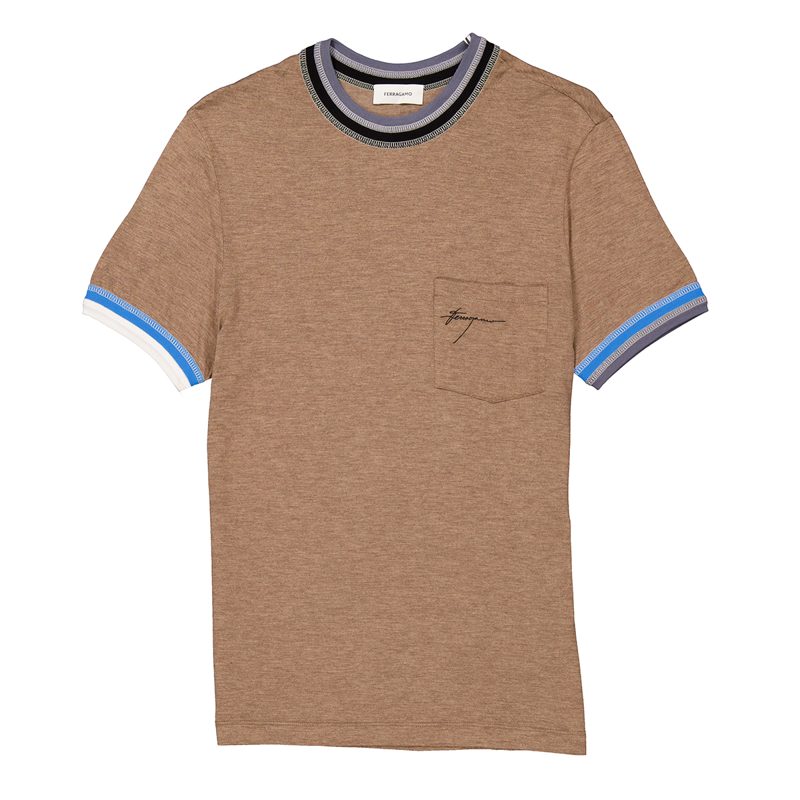 Color Block Trim T-Shirt_Beige/Khaki