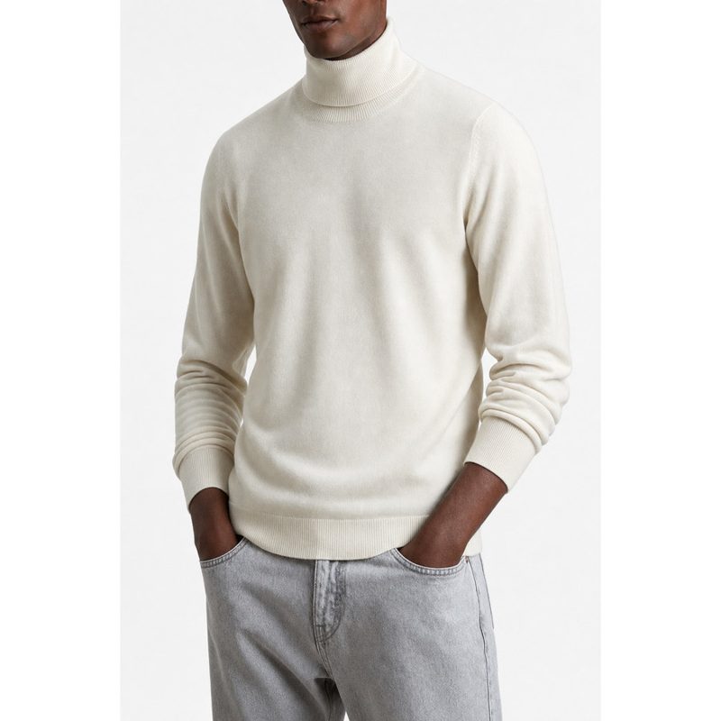 Brunello Cucinelli Mens Ivory Wool Turtleneck Sweater_White