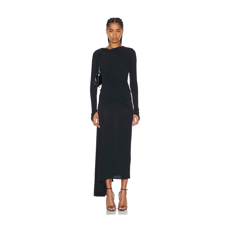 Draped Asimetrical Dress Black_Black