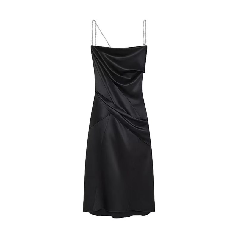 Dress With Pearls And Straps Black_Black